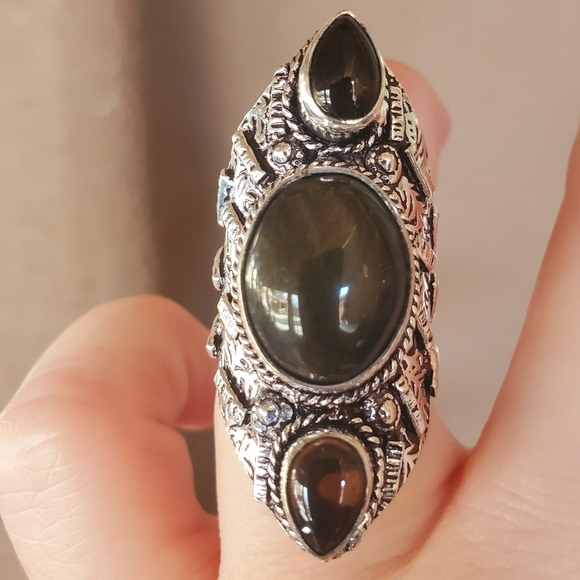 New Huge Obsidian 925 Silver Statement Ring. - Picture 14 of 16